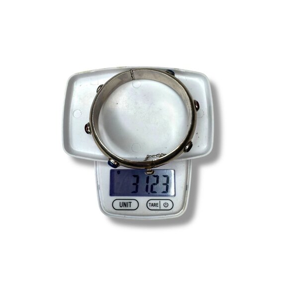 Mexican Sterling Gemstone Bangle TR-131 Hinged 925 Onyx Lapis Garnet - Picture 6 of 6